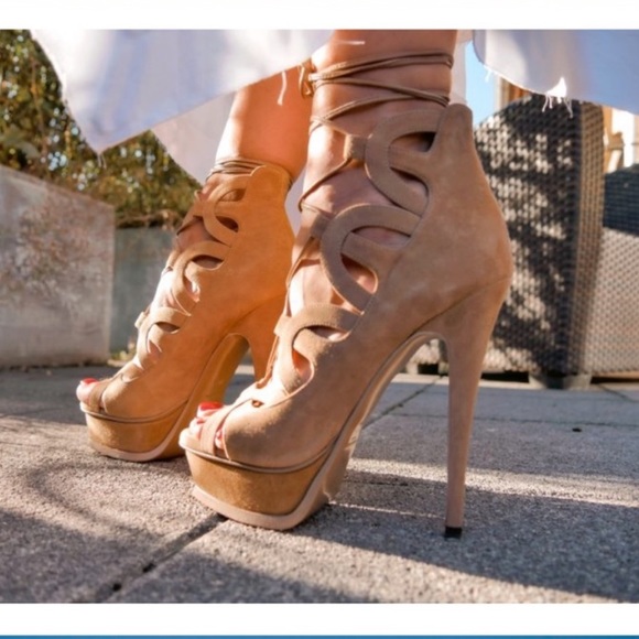 Saint Laurent Tan Suede Cutout Heels - US 7.5/EU 38 - Picture 13 of 13